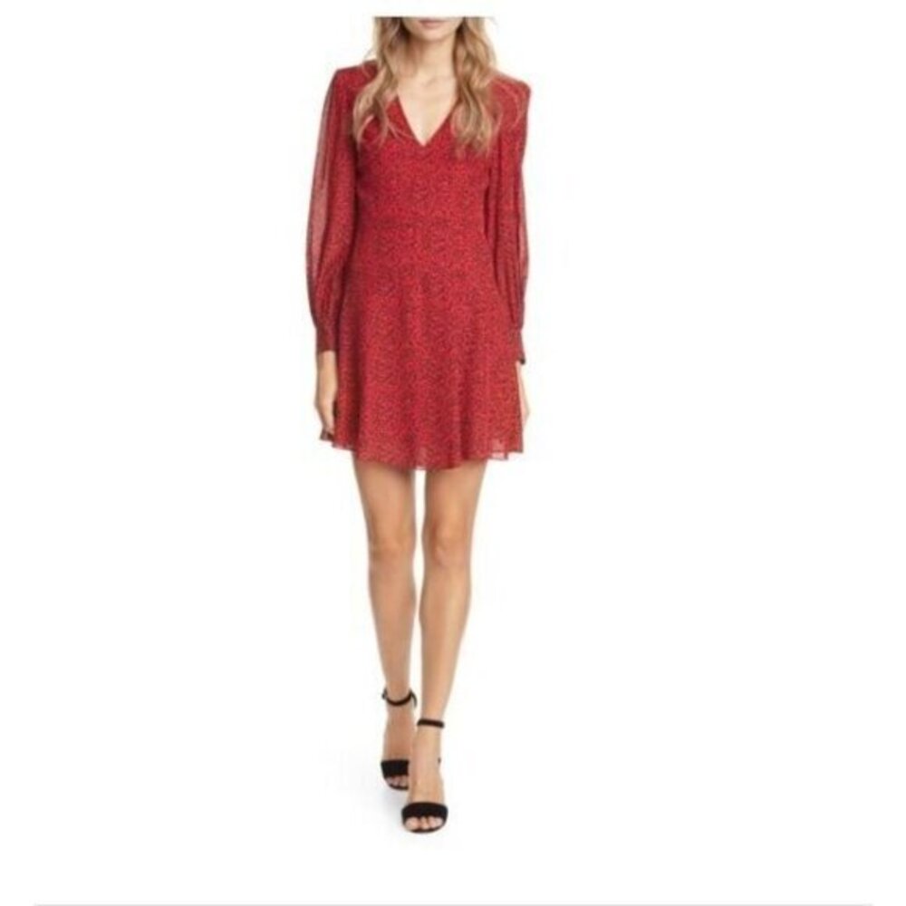 Alice + Olivia Polly Red Leopard Long Sleeve Fit & Flare Dress SZ 10 New